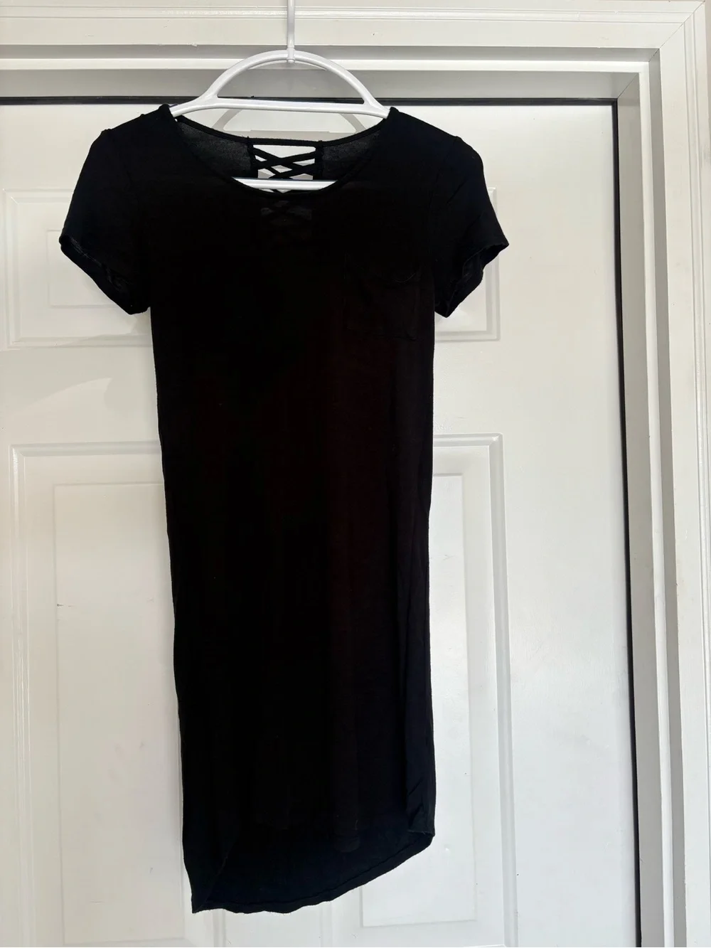 Black Short Sleeve Crisscross Back Dress - Unbranded